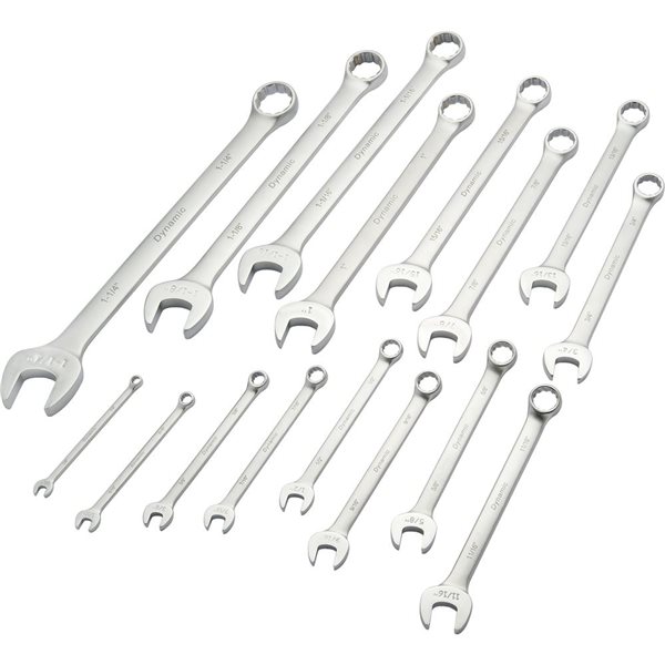 Dynamic Tools Satin Finish SAE Combination Wrenches - Set of 16