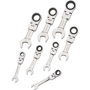 Dynamic Tools SAE Stubby Flexible Head Combination Wrenches - Set of 8