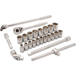 Jeu de 25 douilles métriques longues 6 pans Dynamic Tools à entraînement 1/2 po