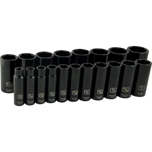 Dynamic Tools 19-piece SAE 1/2-in Drive 6-point Deep Socket Set