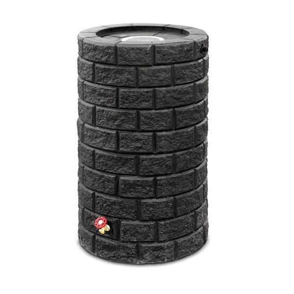 Brickworks Rain Barrel 69 gallons Black Built In Shut Off Valve 38-in H