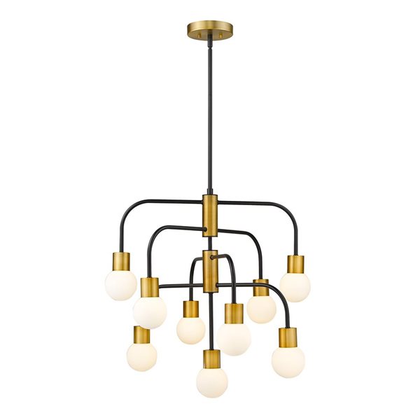 Z-Lite Matte Black/Foundry Brass Glass Neutra 9-Light Chandelier