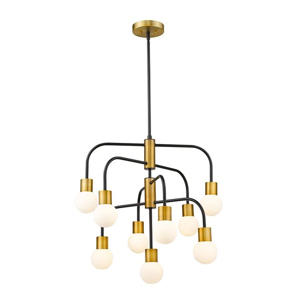 Z-Lite Matte Black/Foundry Brass Glass Neutra 9-Light Chandelier