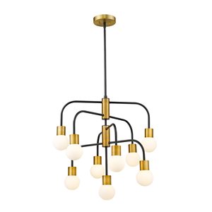 Z-Lite Matte Black/Foundry Brass Glass Neutra 9-Light Chandelier