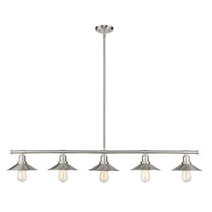 Z-Lite Brushed Nickel Metal Casa 5-Light Kitchen Island/Billiard Table Pendant Light