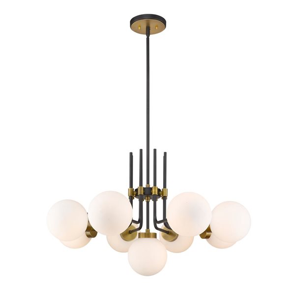 Z-Lite Matte Black/Old Brass Glass Parsons 9-Light Chandelier