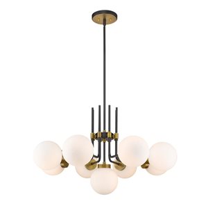 Z-Lite Matte Black/Old Brass Glass Parsons 9-Light Chandelier