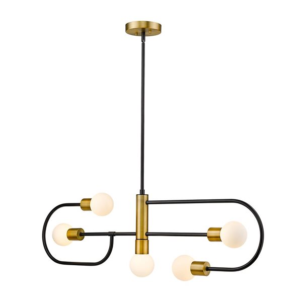 Z-Lite Matte Black/Foundry Brass Glass Neutra 5-Light Chandelier