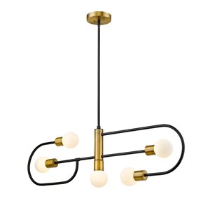 Z-Lite Matte Black/Foundry Brass Glass Neutra 5-Light Chandelier