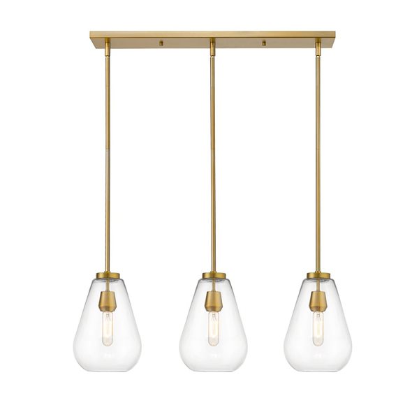 Z-Lite Old Brass Glass Ayra 3-Light Kitchen Island Luminaire