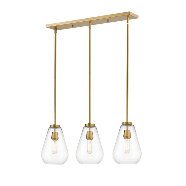 Z-Lite Old Brass Glass Ayra 3-Light Kitchen Island Luminaire