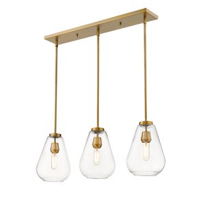 Z-Lite Old Brass Glass Ayra 3-Light Kitchen Island Luminaire