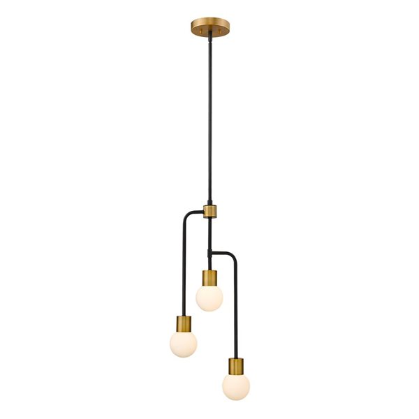 Z-Lite Matte Black/Foundry Brass Glass Neutra 3-Light Chandelier