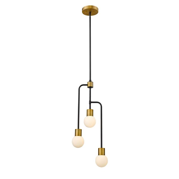 Z-Lite Matte Black/Foundry Brass Glass Neutra 3-Light Chandelier