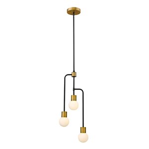 Z-Lite Matte Black/Foundry Brass Glass Neutra 3-Light Chandelier