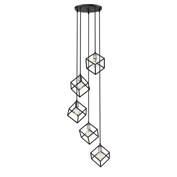 Z-Lite Matte Black/Brushed Nickel Vertical 5-Light Pendant Light