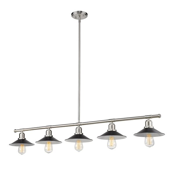 Z-Lite Brushed Nickel Metal Casa 5-Light Kitchen Island/Billiard Table Pendant Light