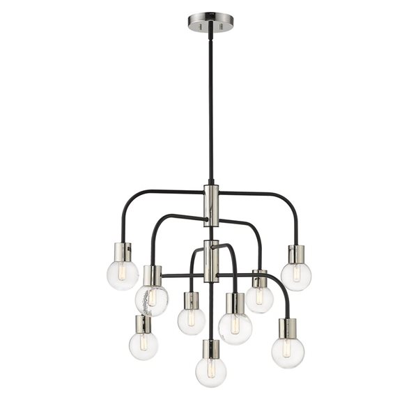 Z-Lite Matte Black/Polished Nickel Glass Neutra 9-Light Chandelier