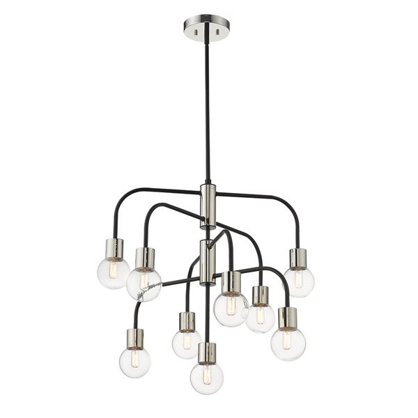 Z-Lite Matte Black/Polished Nickel Glass Neutra 9-Light Chandelier