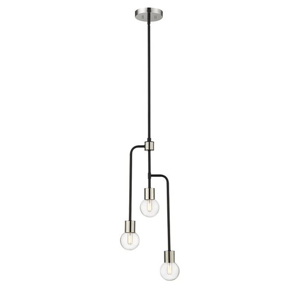 Z-Lite Matte Black/Polished Nickel Glass Neutra 3-Light Chandelier