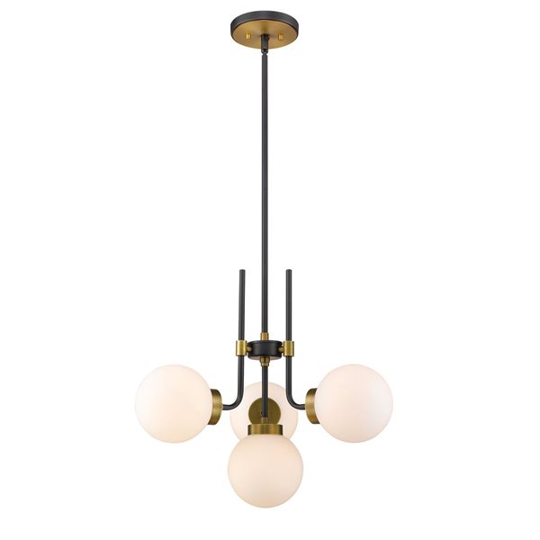 Z-Lite Matte Black/Old Brass Glass Parsons 4-Light Chandelier