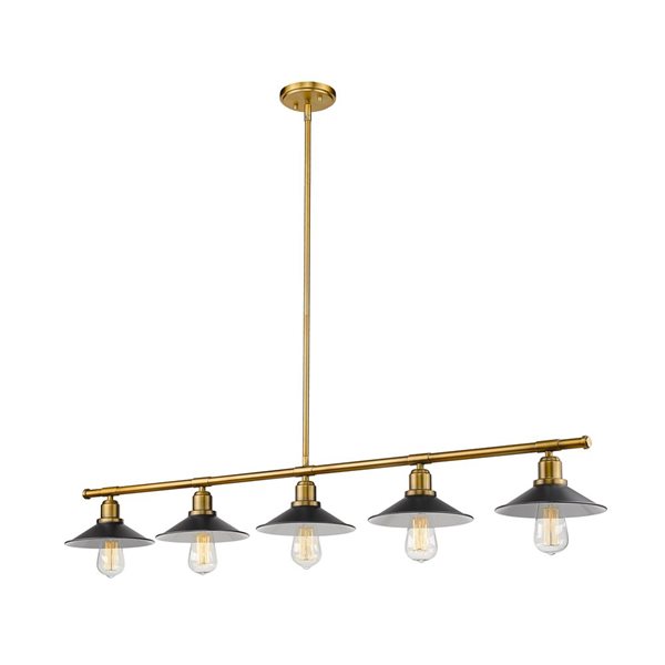 Z-Lite Factory Brass Metal Casa 5-Light Kitchen Island/Billiard Table Pendant Light