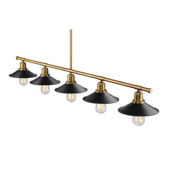 Z-Lite Factory Brass Metal Casa 5-Light Kitchen Island/Billiard Table Pendant Light