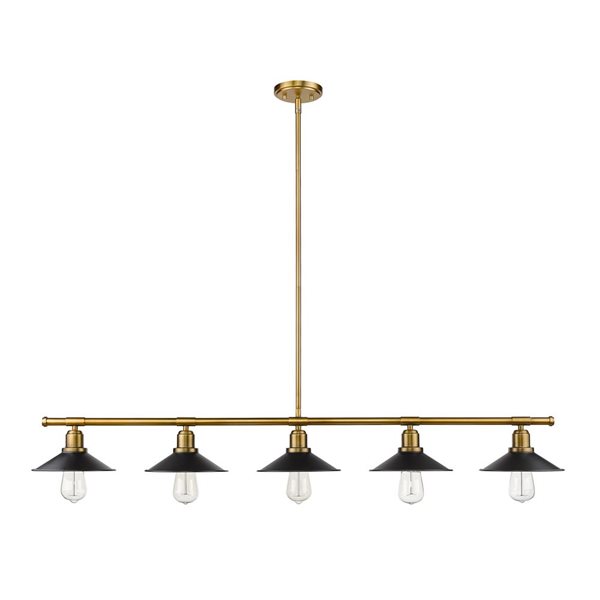 Z-Lite Factory Brass Metal Casa 5-Light Kitchen Island/Billiard Table Pendant Light