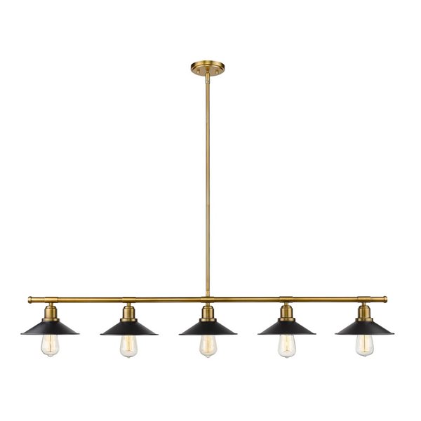 Z-Lite Factory Brass Metal Casa 5-Light Kitchen Island/Billiard Table Pendant Light