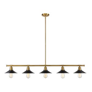 Z-Lite Factory Brass Metal Casa 5-Light Kitchen Island/Billiard Table Pendant Light