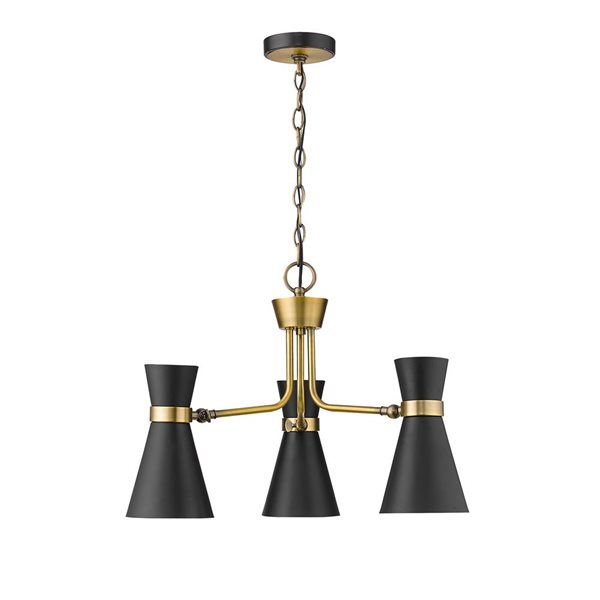 Z-Lite Matte Black/Heritage Brass Metal Soriano 3-Light Chandelier