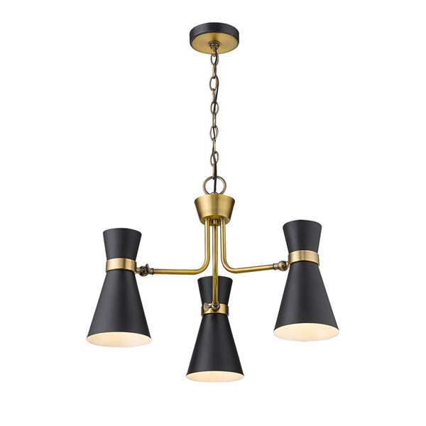 Z-Lite Matte Black/Heritage Brass Metal Soriano 3-Light Chandelier