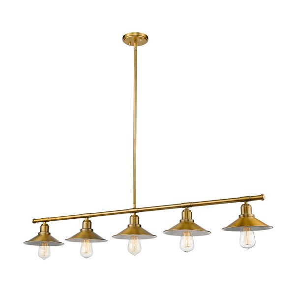 Z-Lite Factory Brass Metal Casa 5-Light Kitchen Island/Billiard Table Pendant Light