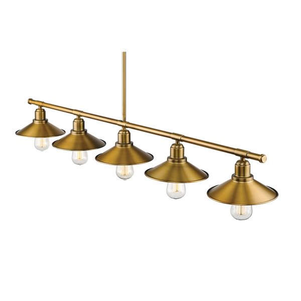 Z-Lite Factory Brass Metal Casa 5-Light Kitchen Island/Billiard Table Pendant Light