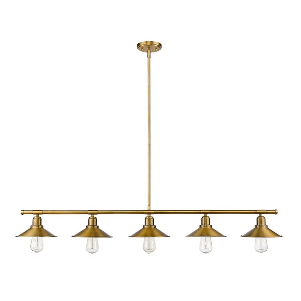 Z-Lite Factory Brass Metal Casa 5-Light Kitchen Island/Billiard Table Pendant Light