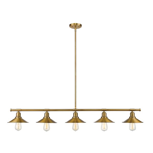 Z-Lite Factory Brass Metal Casa 5-Light Kitchen Island/Billiard Table Pendant Light