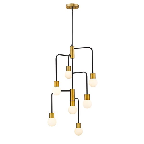 Z-Lite Matte Black/Foundry Brass Glass Neutra 7-Light Chandelier