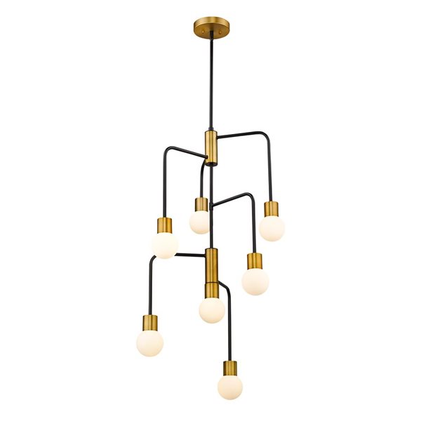 Z-Lite Matte Black/Foundry Brass Glass Neutra 7-Light Chandelier