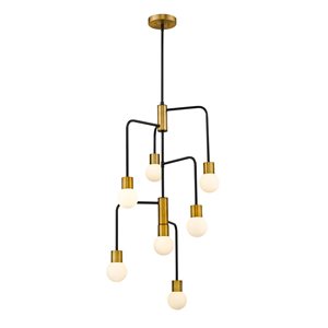 Z-Lite Matte Black/Foundry Brass Glass Neutra 7-Light Chandelier