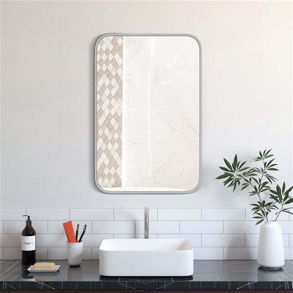 A&E Bath & Shower Modern 24-in Silver Rectangular Bathroom Mirror