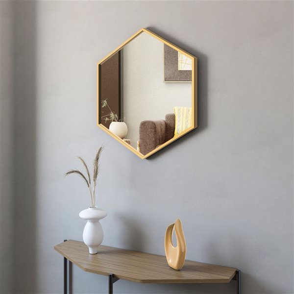 A&E Bath & Shower Modern 28-in Gold Hexagonal Bathroom Mirror