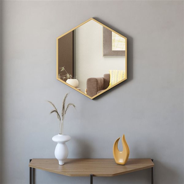 A&E Bath & Shower Modern 28-in Gold Hexagonal Bathroom Mirror