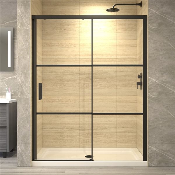 Porte de douche coulissante d'A&E Bath & Shower 75 x 36 po cadre noir mat, verre transparent