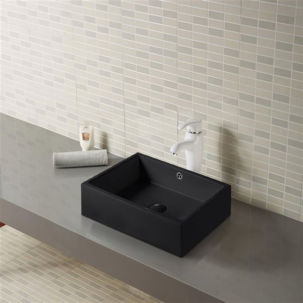 Lavabo pour salle de bain d'A&E Bath & Shower en céramique noire avec drain de trop-plein 19.68 x 14.96 po