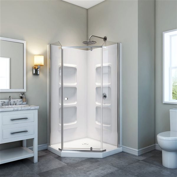 Ensemble de douche en coin néo-angle A&E Bath & Shower chrome poli 75 x 36 x 36 po, 3 mcx