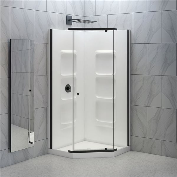 Ensemble de douche en coin néo-angle A&E Bath & Shower noir 75 x 36 x 36 po, 3 mcx