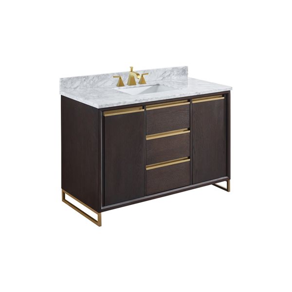 A&E Bath & Shower Modern 48-in Brown Single Sink Bathroom Vanity with White Marble Top