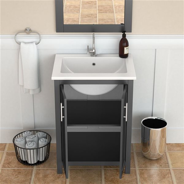 A&E Bath and Shower Modern 24-in Grey Single Sink Bathroom Vanity with White Ceramic Top