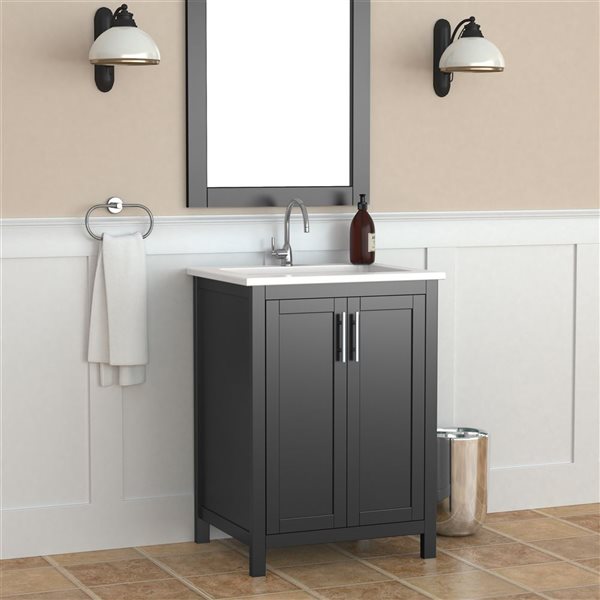 A&E Bath and Shower Modern 24-in Grey Single Sink Bathroom Vanity with White Ceramic Top