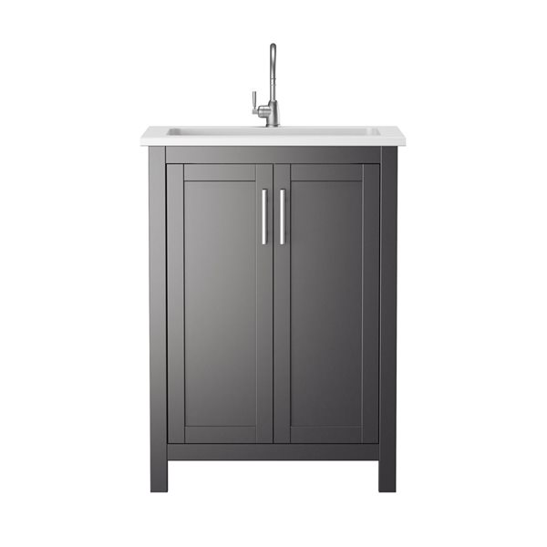 A&E Bath and Shower Modern 24-in Grey Single Sink Bathroom Vanity with White Ceramic Top